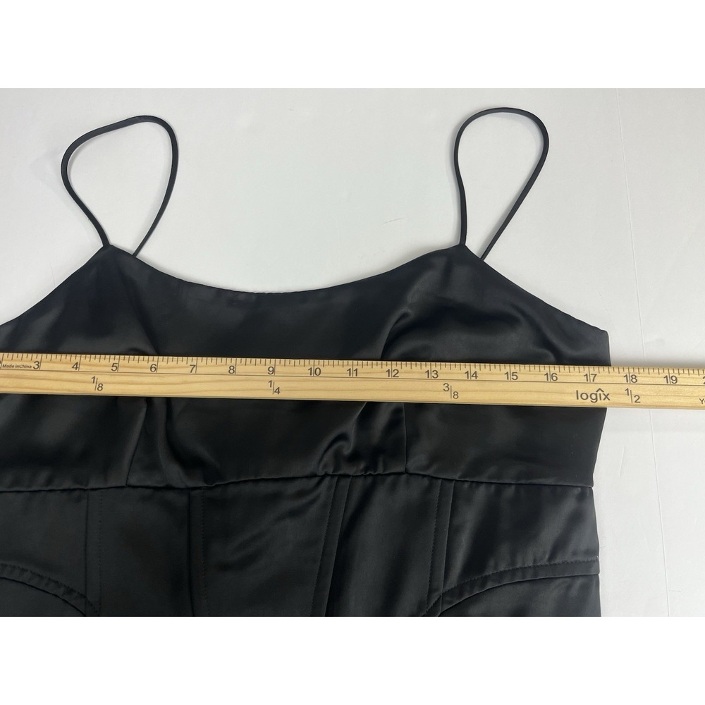 JASON WU Black Satin Corset Boning Bustier‎ Front Slit Midi Zip Dress L - Picture 8 of 13